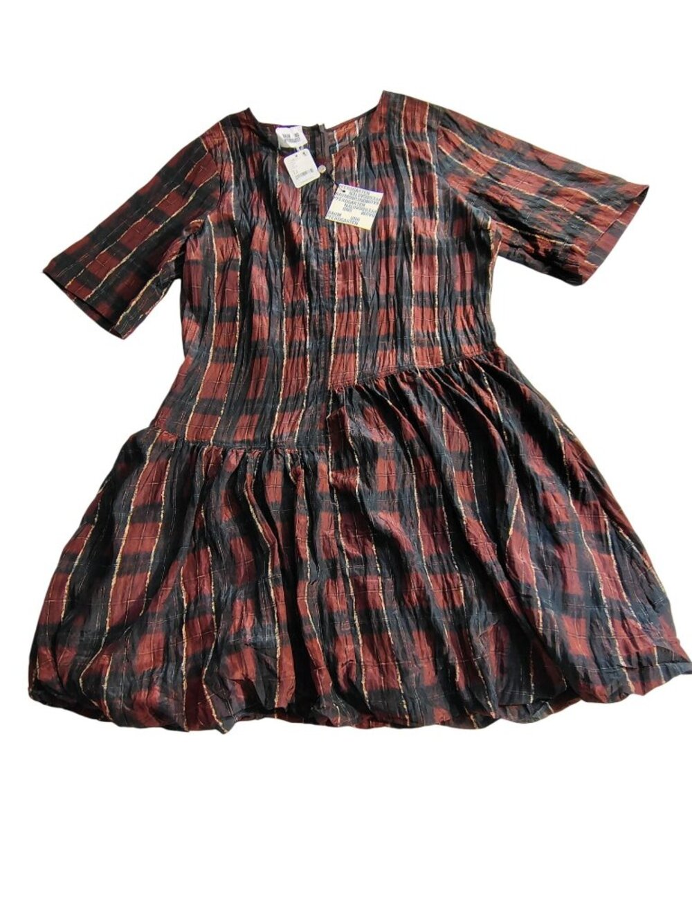 Baum Und Pferdgarten Plaid Textured Midi Dress In Red & Black  12  Fully lined